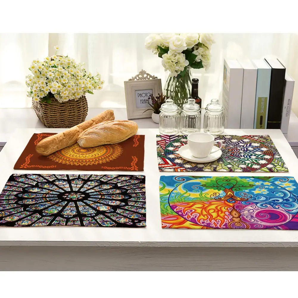 

Cotton Linen Table Place Mat Mandalas Pattern Dinning Mat Heat Resistant Placemats 2019ing