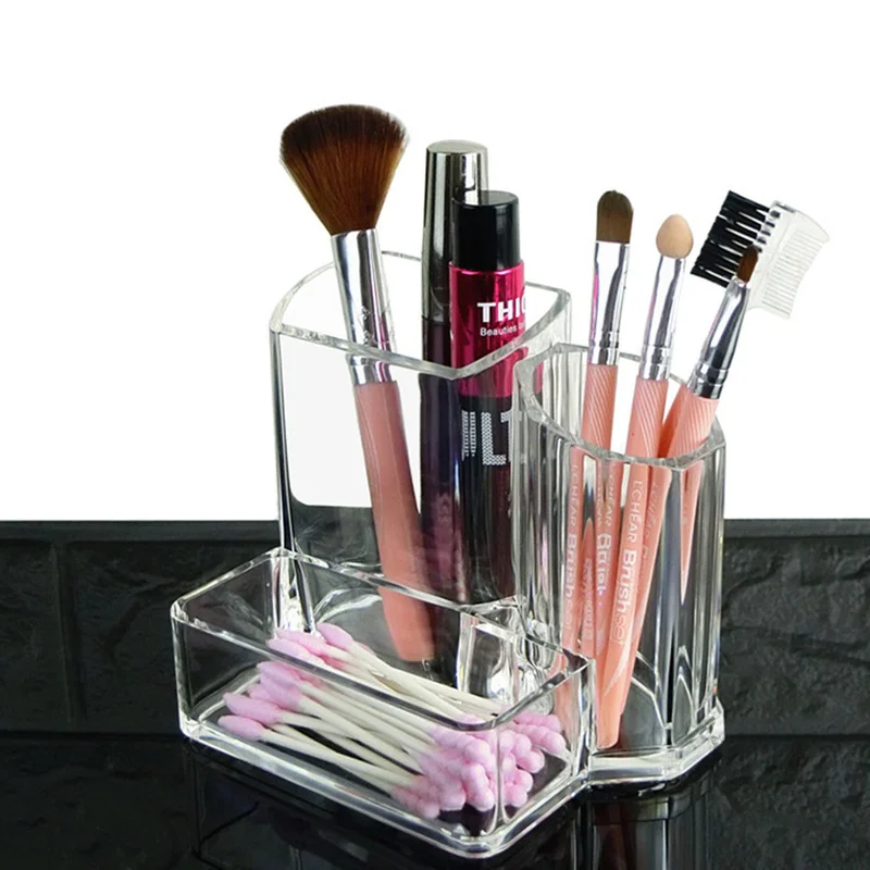 

Transparent Cosmetic Makeup Brush Storage Box Cotton Swab Storage Jars Desktop Organizer Accessories Container