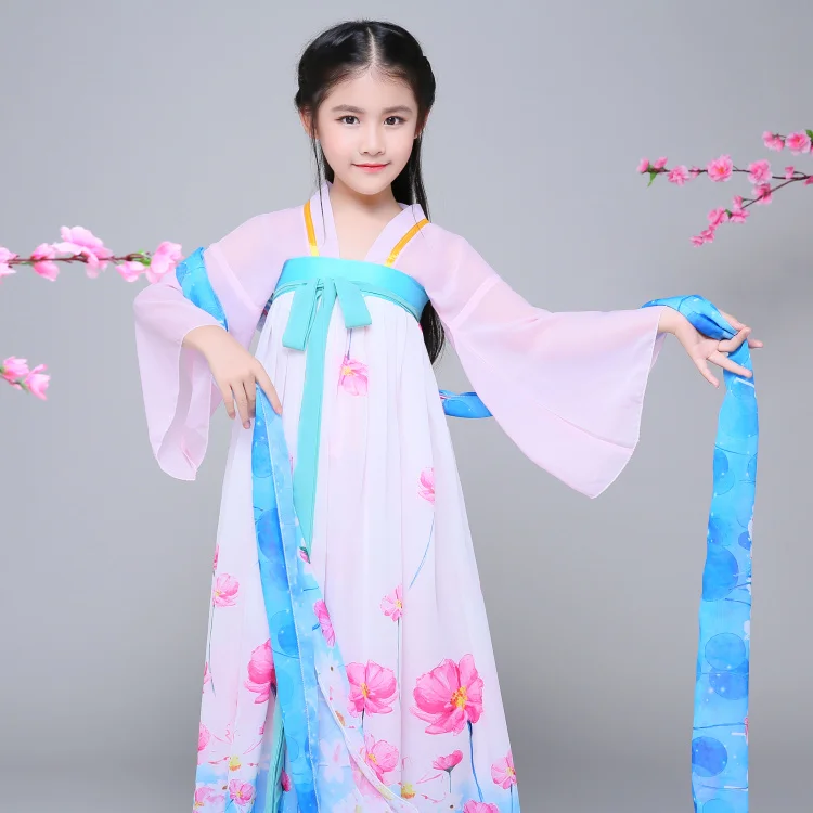 Китайский традиционный ханьфу платья девочки дети Древний китайский hanfu шифоновые платья костюм femal tang одежда