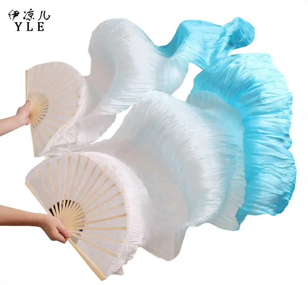 2017 Женский Высокое качество китайский шелк вуали танец вентиляторы пара Поклонники танца живота дешевые белый + синий