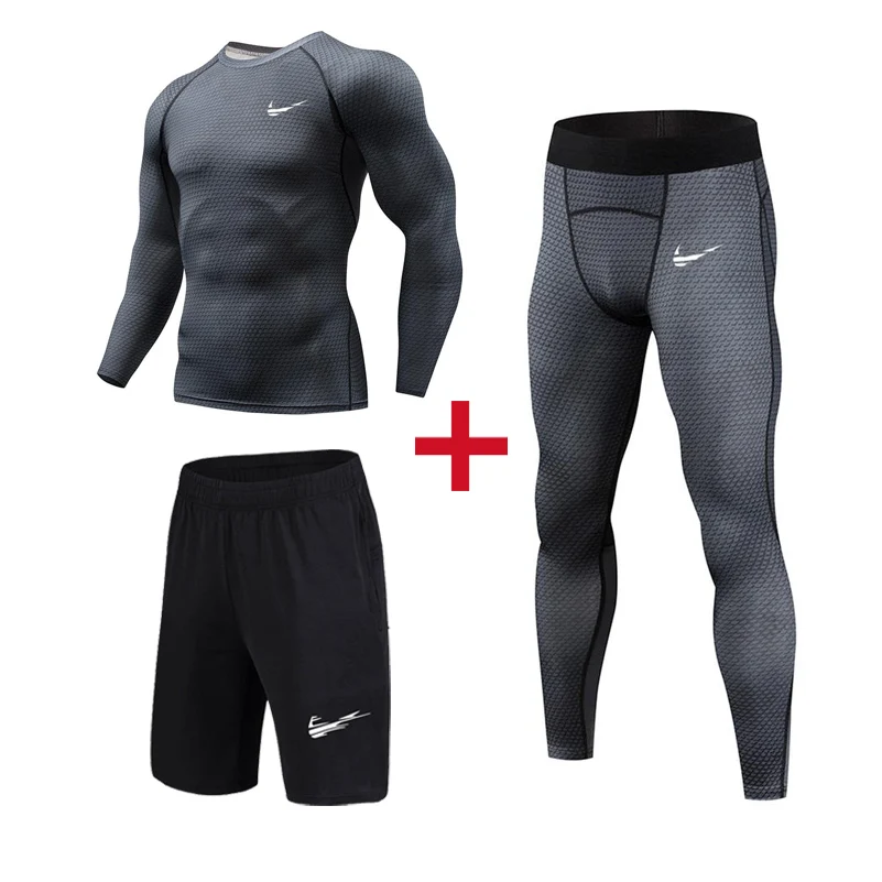 

Men's Compressed Summer Running Jogging Suit Sports Set Short T-Shirt Pants Long Pants Gym Fitness Tightening Clothes 2019 Brand