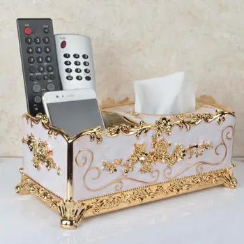 

Elegant Gold Tissue Box Cover Chic Napkin Case Holder Hotel Home Decor Organizer Multifunctional Phone Control Table Accessory