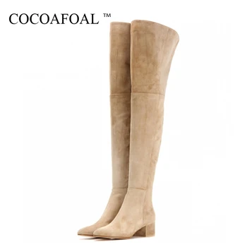 

COCOAFOAL Women's Over The Knee Boots Woman High High Boots Plus Size Fashion Sexy Thigh High Over The Knee Boots Apricot