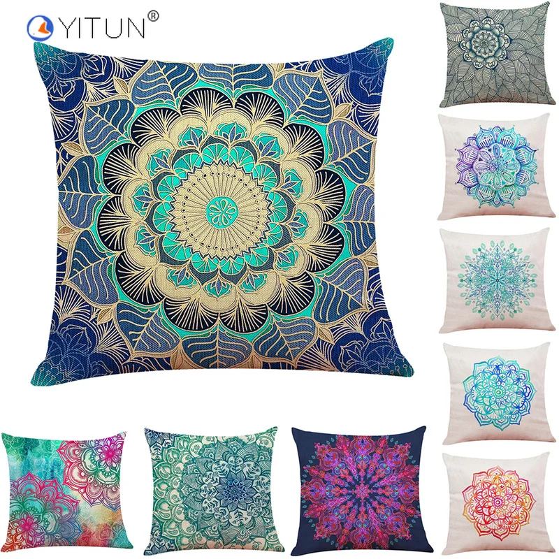 

YITUN 45*45cm Pillow Case Floral Coloful Throw Pillowcases Square Printing Pillow Sham Burlap Pillow Case for Living Room