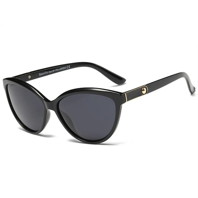 Oulylan, фирменный дизайн, кошачий глаз, женские солнцезащитные очки, поляризационные, женские солнцезащитные очки, Ретро стиль, очки - Цвет линз: Черный