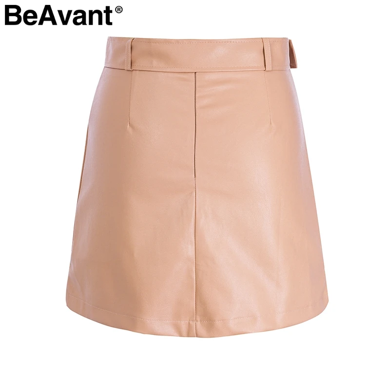 BeAvant повседневные черные юбки из искусственной кожи с поясом сексуальные осенние юбки на молнии женские уличные зимние короткие юбки женские нижние