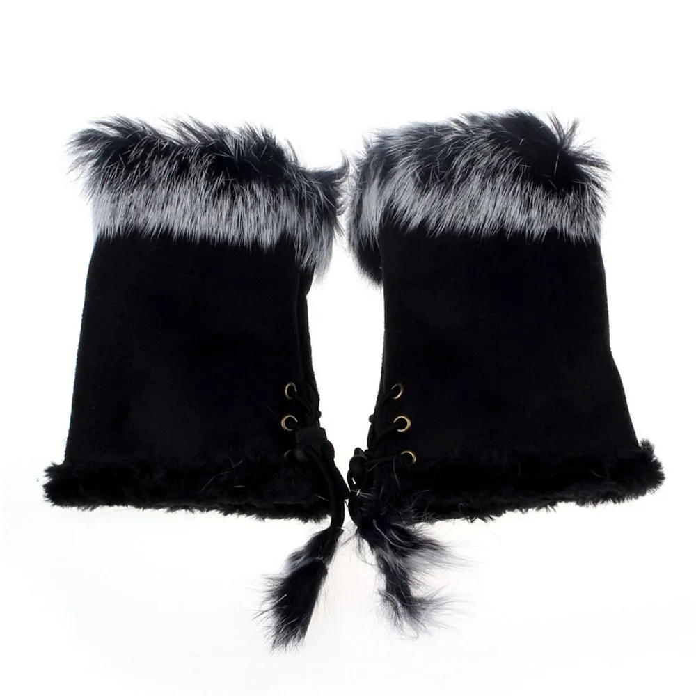 

Glove Women Black White 2019 Glove Girl Faux Rabbit Fur Wrist Fingerless Hand Winter Gloves Warmer luvas femininas 1.5