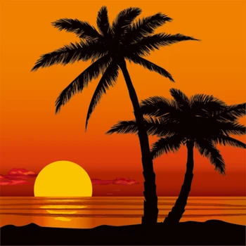 

wholesale Summer sunset beach palm tree Vinyl cloth Computer printed holidays party backdrops