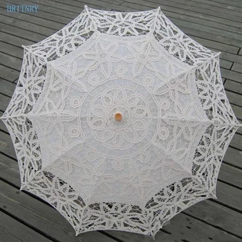 

BRITNRY New Arrivals Sun Umbrella Cotton Wedding Umbrella Lace Embroidery Handmade Beige Umbrella parapluie mariage