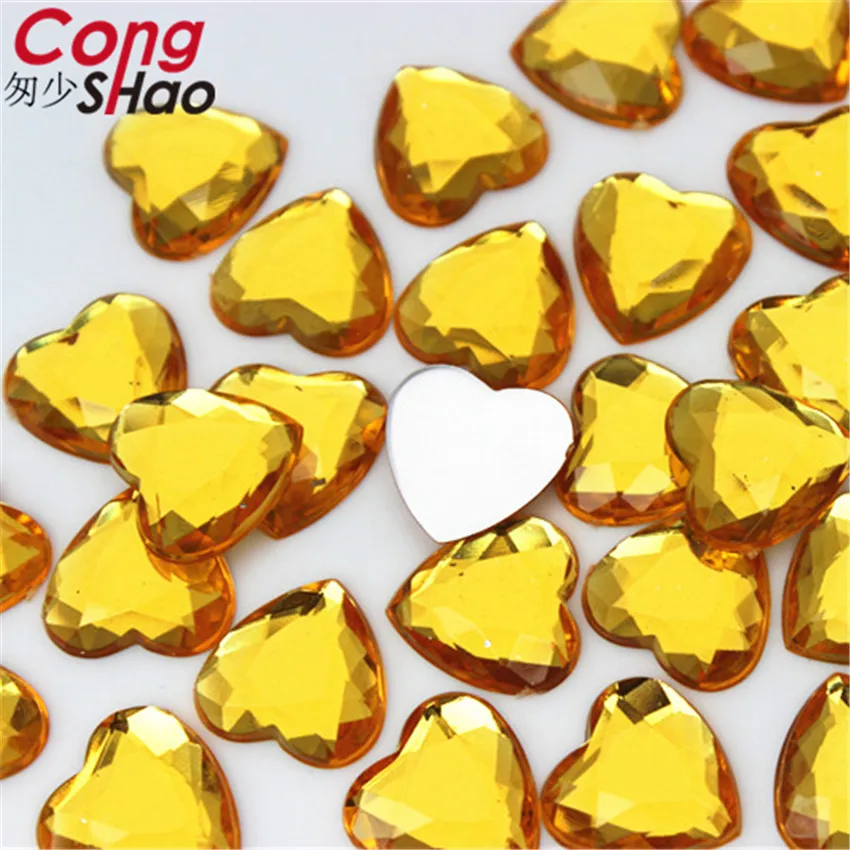 Cong Shao 아크릴 하트 라인석 아플리케 스톤 및 크리스탈 보석, 평평한 뒷면 DIY 쥬얼리 액세서리, ZZ700, 50 개, 14mm
