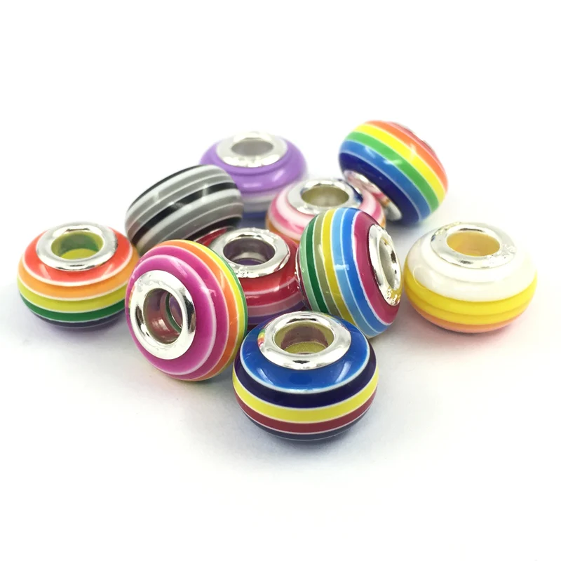 

Free Shipping Silver Plated Big Hole Rainbow Design European Beads Fit Pandora Bracelets&Bangles Necklace B00218