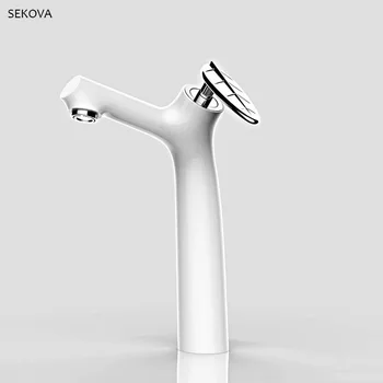 

Leaf Design Single Handle Tall Style Bathroom Faucet Brass Material High Quality Basin Water Mixer Chrome Plated & White Paint
