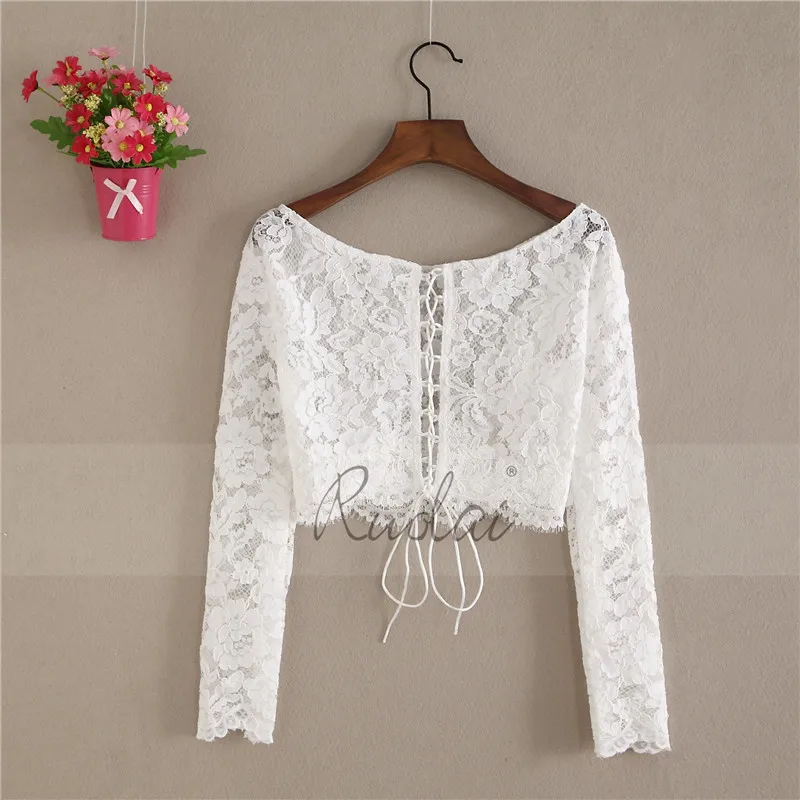 New Arrival O Neck Lace Jacket Wedding Bolero Women Long Sleeve Bridal Wrap Wedding Coat Lace Jacket Boho Wedding FJ32