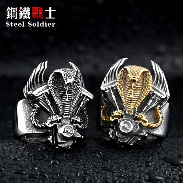 Steel soldier retro snake biker ring stainless steel punk personality motor cycl Steel soldier retro snake biker ring stainless steel punk personality motor cycl