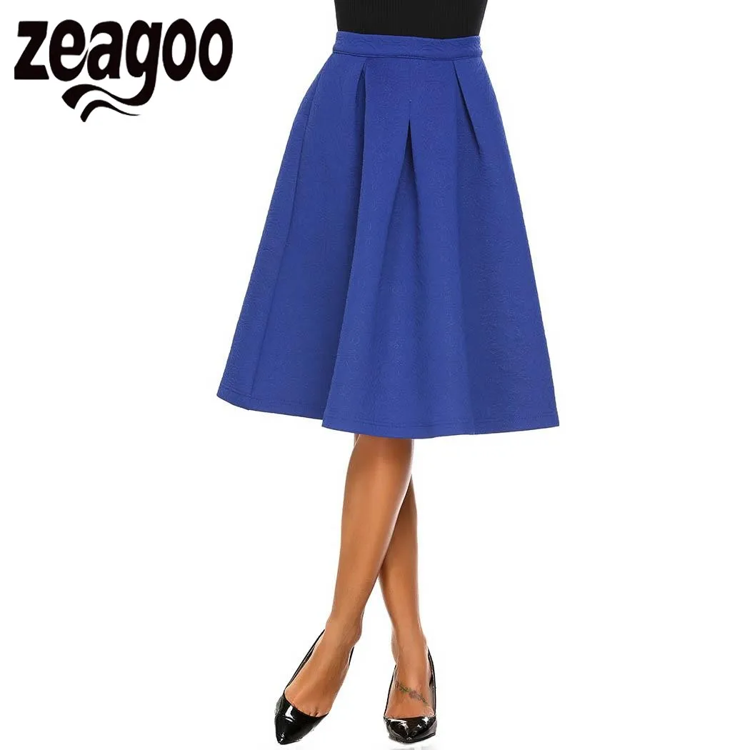 Zeagoo 2018 Новый Для женщин Юбки Высокая талия жаккардовые Цветочные Вечерние пузырь колена миди юбка saia Миди faldas mujer