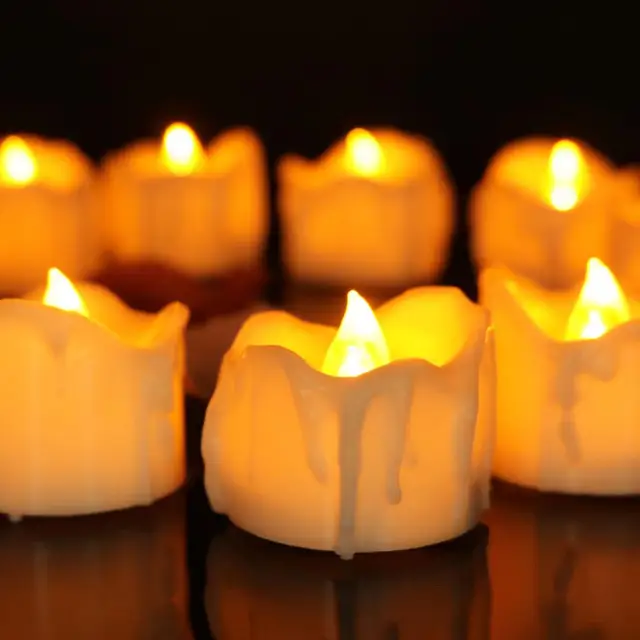 Timer Led candles 12 pieces,warm white flickering battery operated tealights,flameless halloween