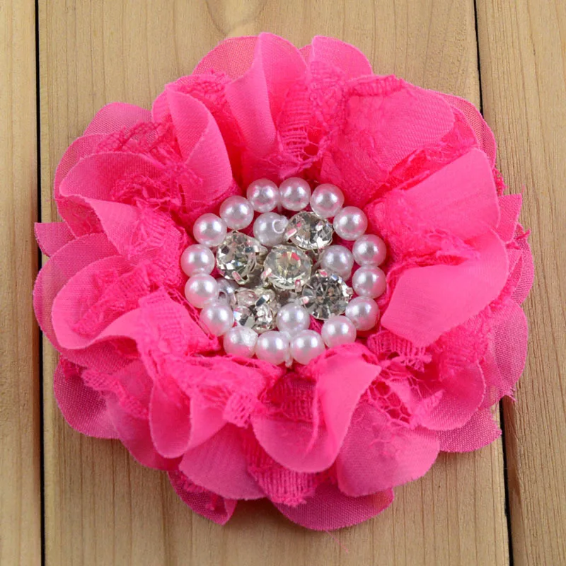 

New 3.54 Inch 16C Kids Chiffon Flowers 240pcs/lot Handmade Rhiestones Center For girls Hair Beauty DIY Accessories TH67