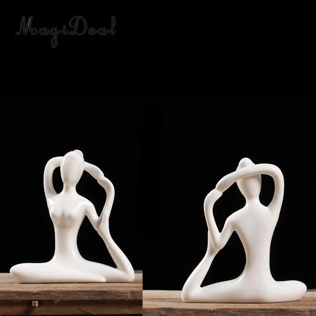 3x Ceramic Yoga Figure Ornament Statue Sculpture for Zen Garden Home Desktop Decoration	