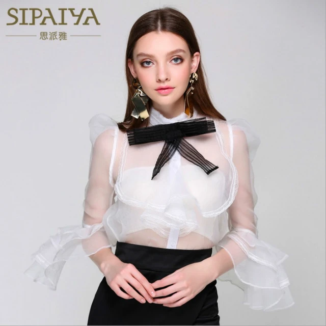 Superficial Especial pastor Blusa Sexy con lazo transparente para mujer, blusa femenina con volantes,  Top de fiesta, camisas informales de moda, 2018 _ - AliExpress Mobile