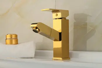 

Solid Brass Gold-plated golden basin faucet bathroom pull out single handle mixer taps bathroom deck mounted faucets