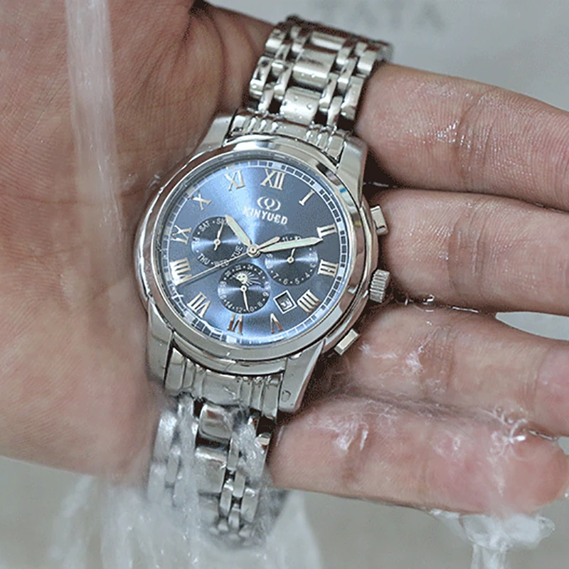 KINYUED القمر المرحلة توربيون الميكانيكية ووتش رجل الأعلى العلامة التجارية الفاخرة التلقائي الذاتي الرياح الساعات الصلب الكامل relojes هومبر 2019