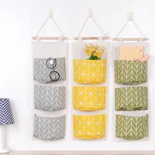 Waterproof Cotton Linen Storage Bag Pouch Bathroom 3 Pockets Door Wall Wardrobe Kids Closet Hanging Organizers banjini bathroom bagping bagping court bag patch card cotton