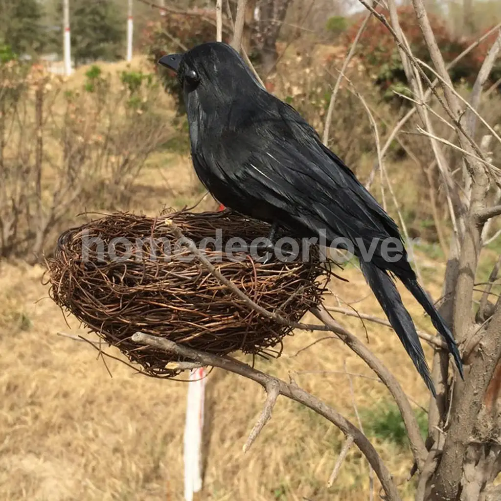 Artificial Realistic Feathered Crow Raven Birds Garden Tree Wedding Decor Photo Props Halloween Decor Craft