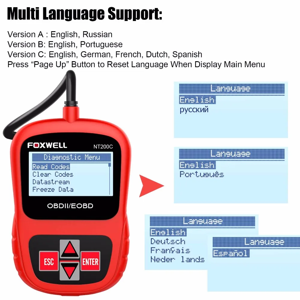 FOXWELL двигателя Code Reader Сенсор стоп кадр OBDII инструмент диагностики NT200C OBD2