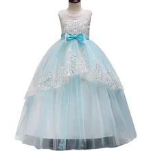 От 4 до 14 лет для девочек свадебное платье с цветочным узором для девочек европейский и американский Кружева блесток с бантом на поясе платье принцессы детская Роскошные свадебные платья