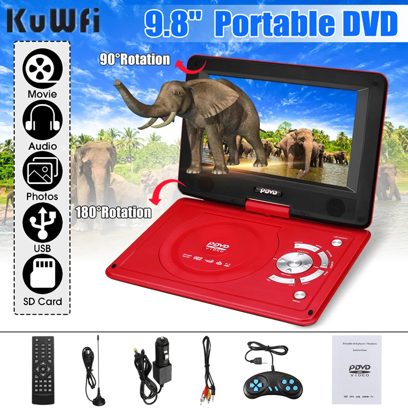 

KuWFi Portable DVD Player 270 Degree Rotating Screen Rechargeable Digital Multimedia Player for Cars TV DVD Game Outdoor
