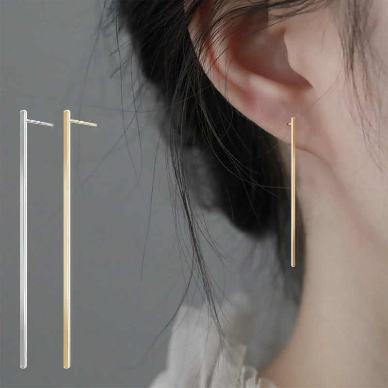 

Trendy Brincos 10cm Long Stripe Stud Earrings Simple Copper Plating Gold Silver for Women Statement Earrings