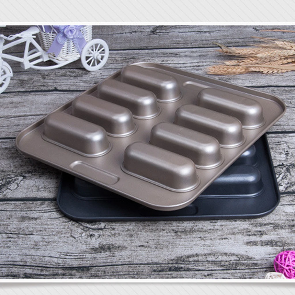 Hotdog Bun Pans, Carbon Steel Bread Forms For Hot Dog Baking Molds Sandwich Making Sheet 8 Cavities