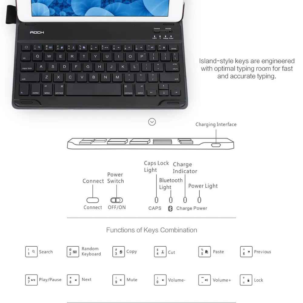 Рок для Ipad Mini 1 2 3 Bluetooth клавиатура кожаный чехол, ультра-тонкий защитный черный кожаный чехол для IPad Mini 123