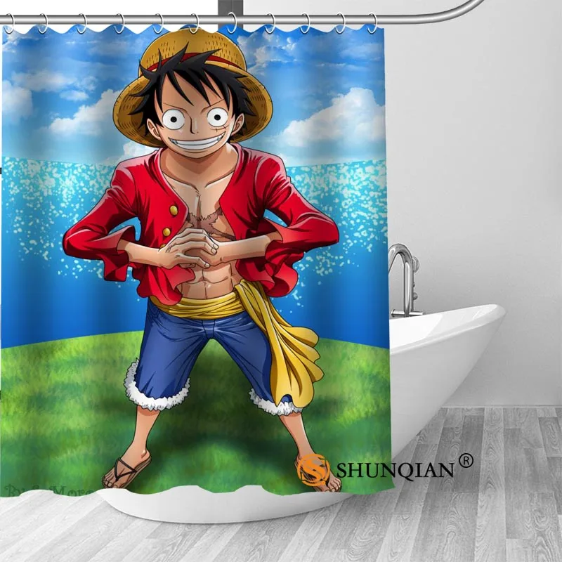 High Quality Custom one piece luffy Shower Curtain Polyester Fabric Bath Curtain Hooks Mildew