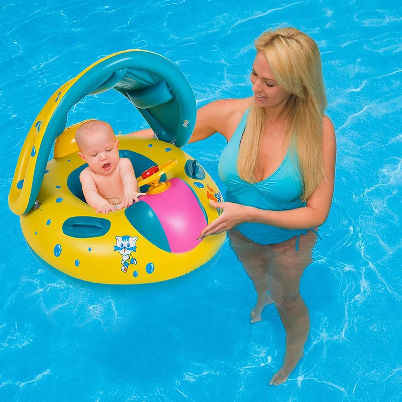 Baby Swimming Ring with Sun Canopy Toddler Inflatable Pool Float Bath Toys Swim Beach Mattress Accessories Kids Children Circle (5)