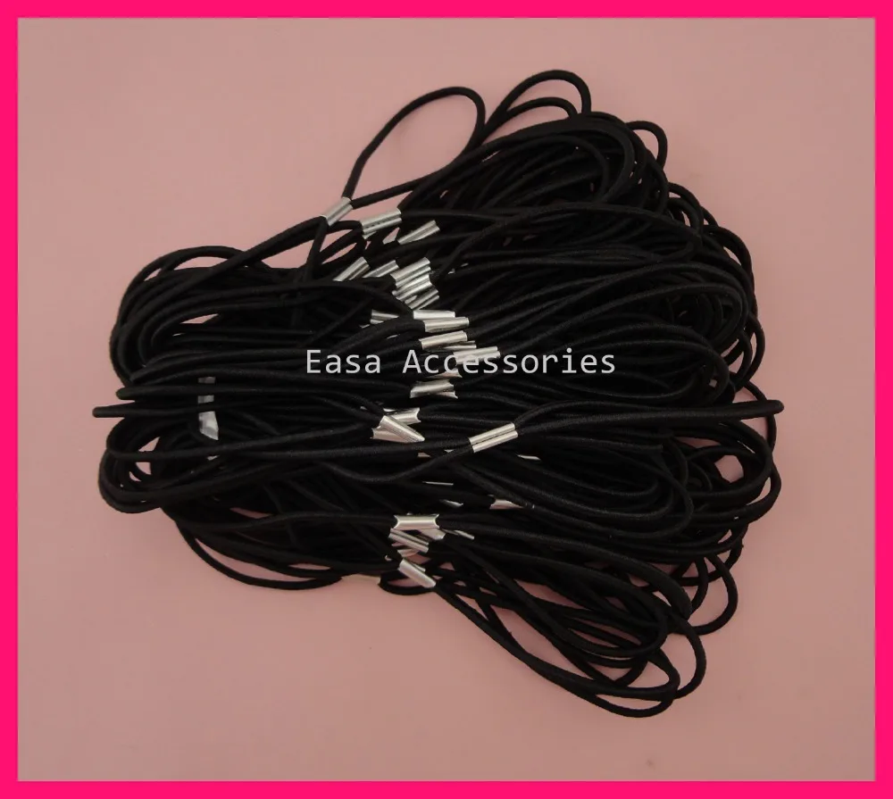 50PCS 2mm Black Elastic Hair Bands as Connecter of Headbands with Silver metal button BARGAIN for BULK |