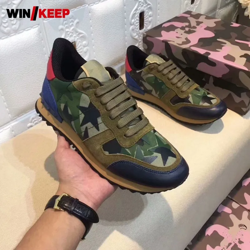 

Spring New Camouflage Sneakers Men Breathable Running Shoes Rivet Lace Up Five-Pointed Star Outdoor Walking Sport Shoes Big Size