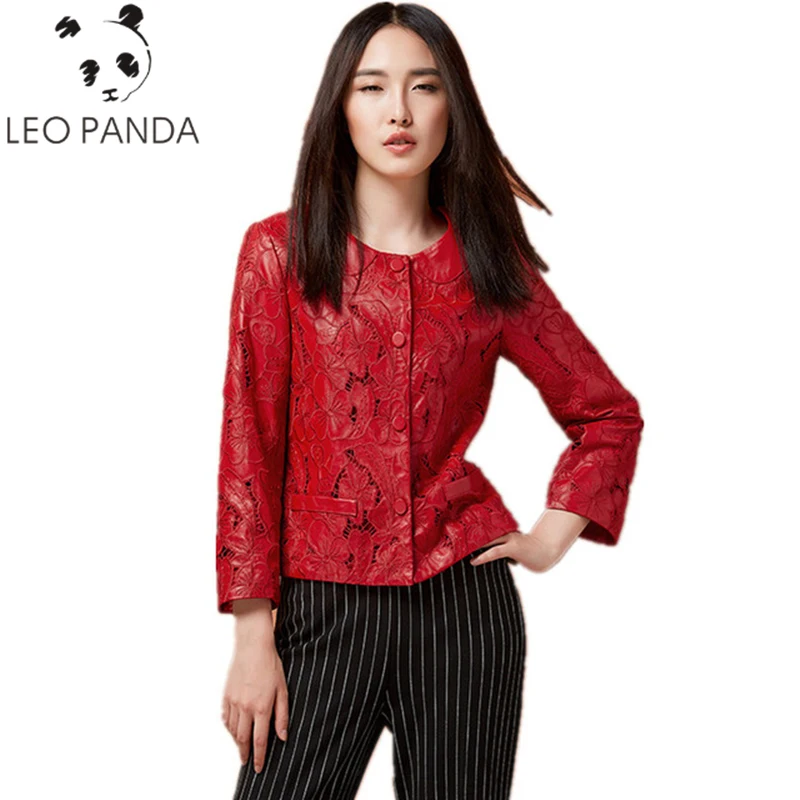 

2019 Fashion Women Genuine Leather Jacket Real Leather Coat Hollow Out Natural Sheepskin Coat For Women Red Real Leather Jackets