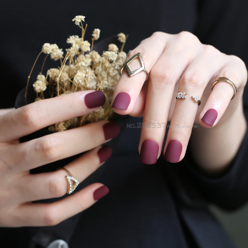 Simple Fashion Burgundy Short Square Head Pointed Soft Matte False Simple Fashion Burgundy Short Square Head Pointed Soft Matte False Nails 24pcs Full Nail Tips S Vampire Color Easy To Wear In From Beauty