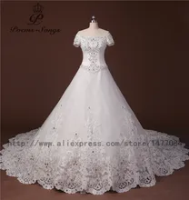 Real photo Luxury Custom 2017 new style silky organza and long trailing and Boat neck wedding dresses Vestidos de noiva