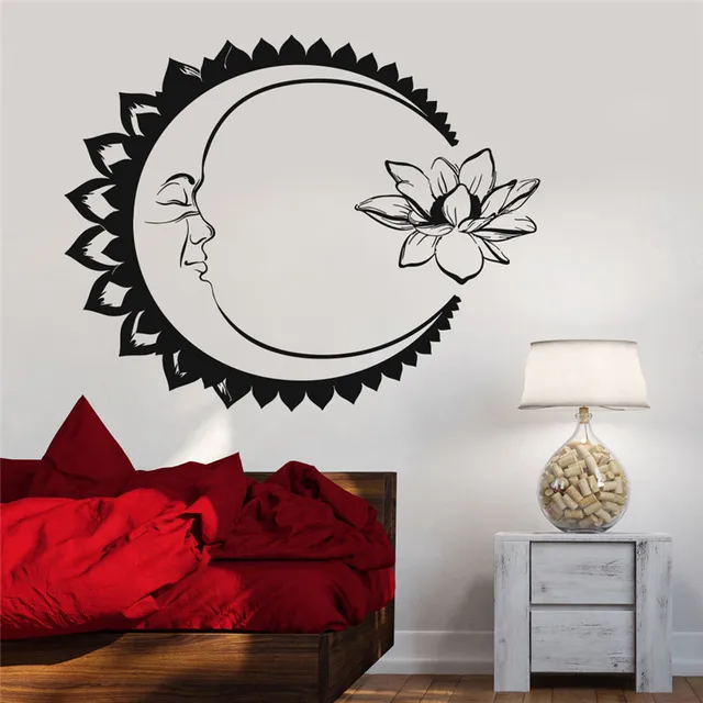 Luna Fiore di Loto Meditazione Stickers Murali Soggiorno Decorazione ... Luna Fiore di Loto Meditazione Stickers Murali Soggiorno Decorazione ...