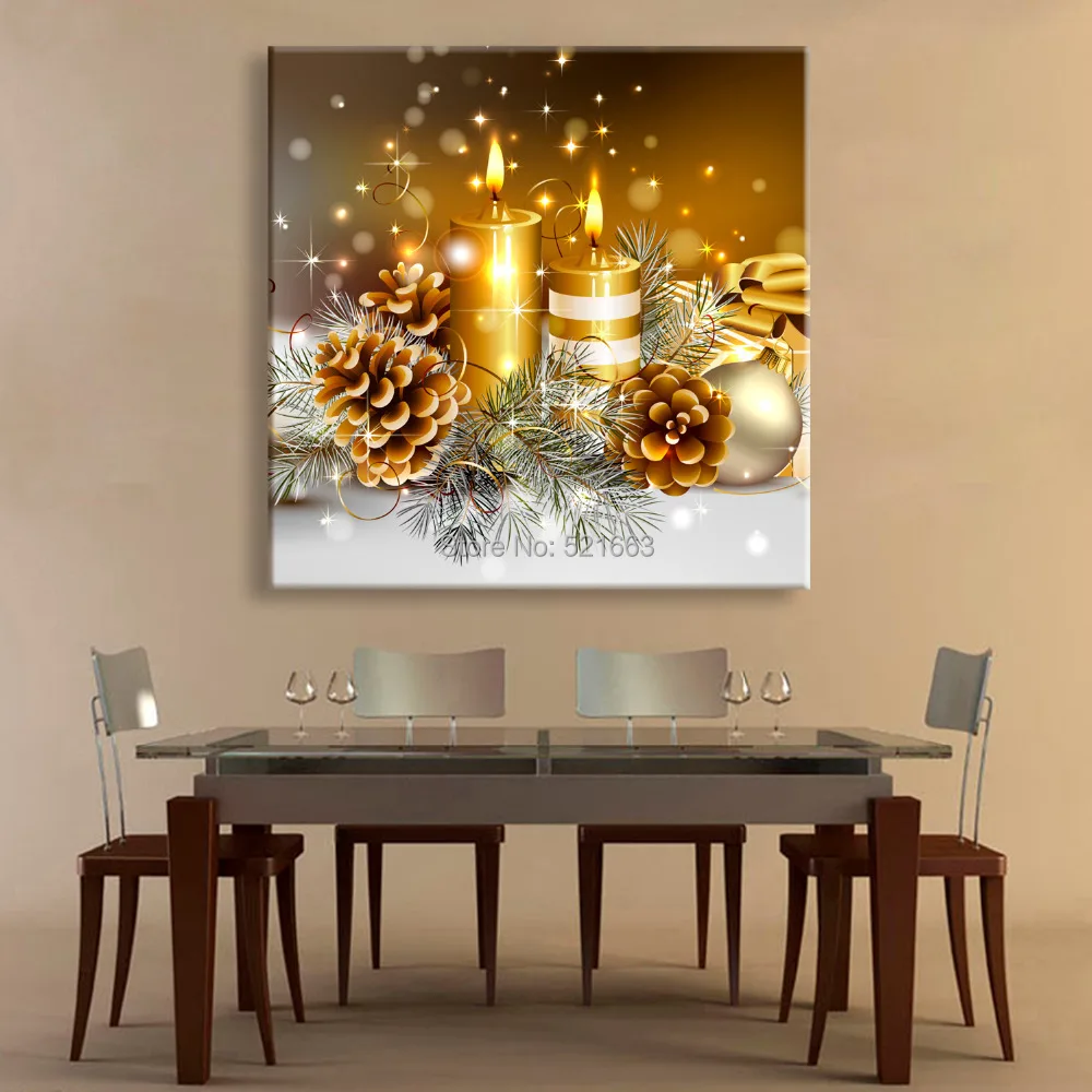 

Free Shipping Stretched Canvas Prints Christmas Candle LED Flashing Optical Fiber Print LED Wall Art LED Decorations