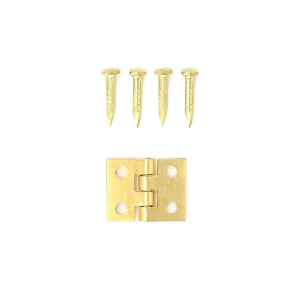 Brass Mini Flat Small Box Folding Butt Hinges 20Pcs Door DIY Craft Supplies Jewelry CaseDecor 8*10mm (80Pcs Nails) door hinges
