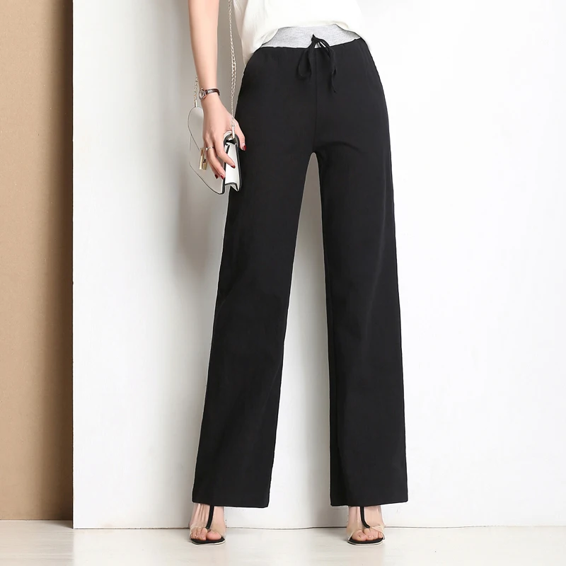 Широкие брюки Капри женские летние свободные с высокой эластичной талией повседневные Прямые длинные брюки женские брюки плюс размер
