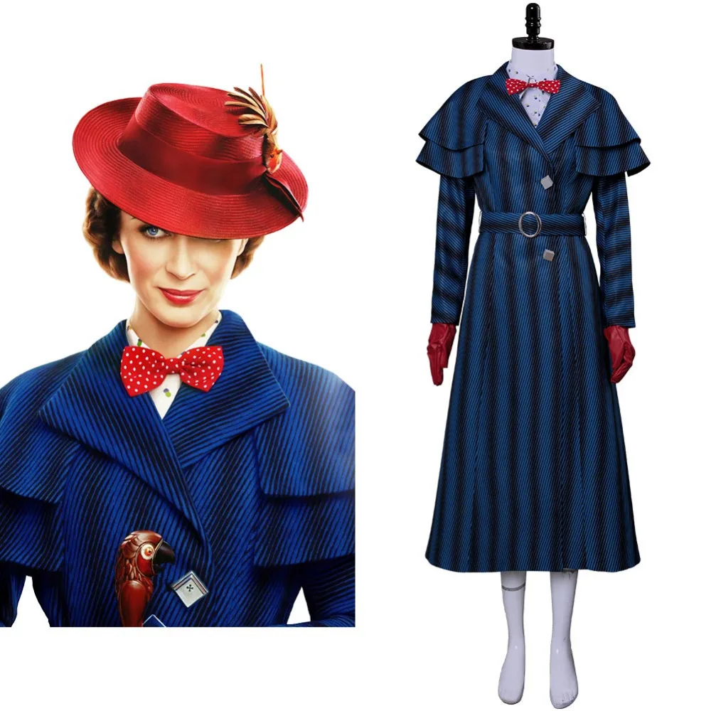 

2018 Mary Poppins Returns Cosplay Mary Poppins Costume Dress Coat For Adult Women Halloween Carnival Costumes Clothing