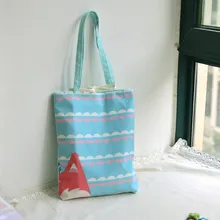 Контраст Цвет Хлопок Холст сумка хозяйственная сумка печати волна E002