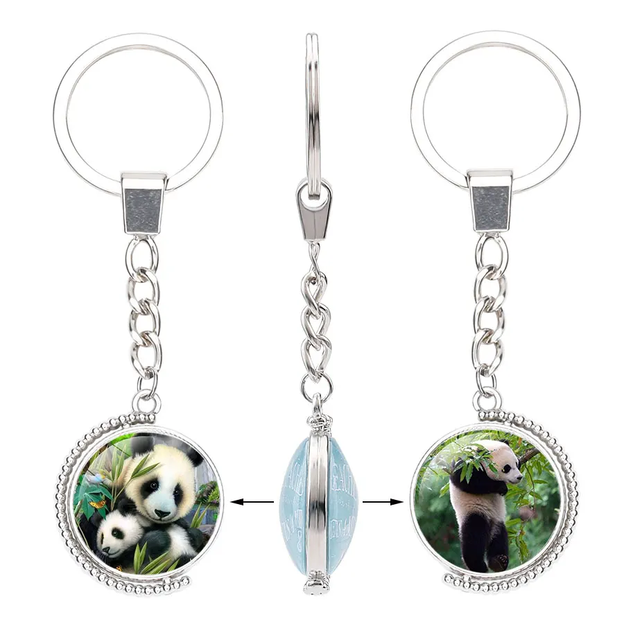 #*Cheap Double Side Rotatable Lovely Panda Crystal Key Chain Kids Girl Backpack Accessory Car Motorcycle Line Key Ring Holder