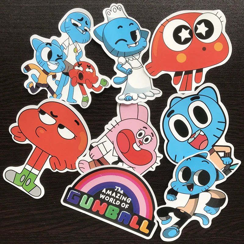 

AQK 8Pcs/set Funny Anime The Amazing World of Gumball Sticker For Car Laptop Backpack Motorcycle Phone Decal Kids Toy Sticker