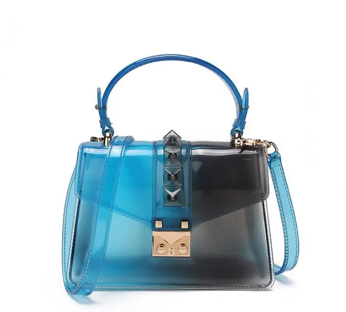 Прозрачная седельная сумка для женщин, модные желеобразные сумки с заклепками, сумочка со вставками, цветные женские сумки, женская сумка на плечо - Цвет: blue black