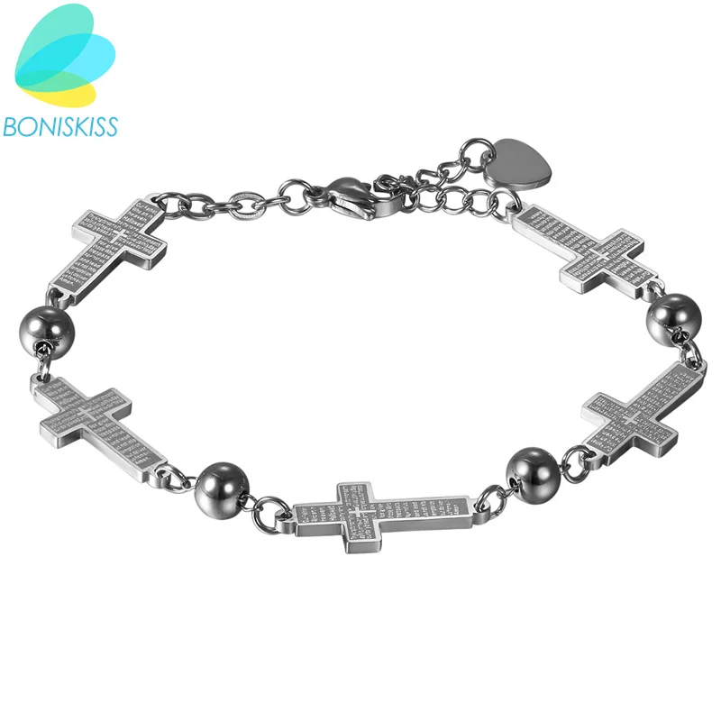 Boniskiss Украшения для тела Faith Кристиан Нержавеющая сталь Для мужчин крест Браслеты состояние Для мужчин t в Корейском стиле браслет Для женщин невесты подарок